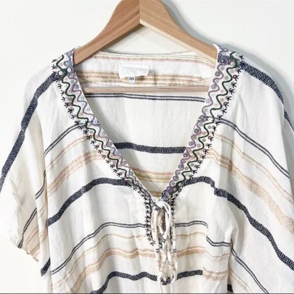 Anthropologie Duet Beige Striped Tasseled Mariska Caftan Coverup Dress One Size - Picture 3 of 10